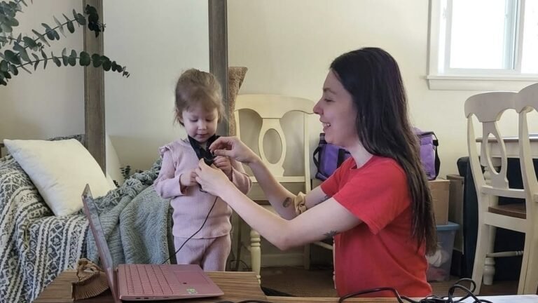 mother and daughter preparing a phot shooting